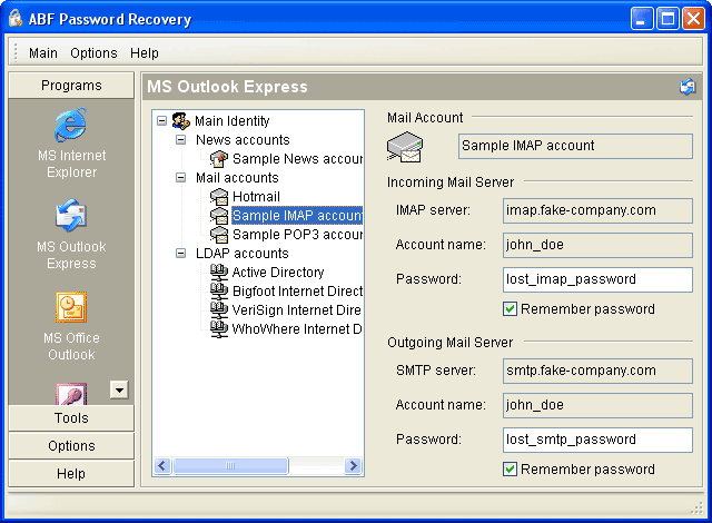 ABF Password Recovery 1.74 software screenshot