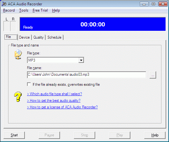ACA Audio Recorder 4.20 software screenshot