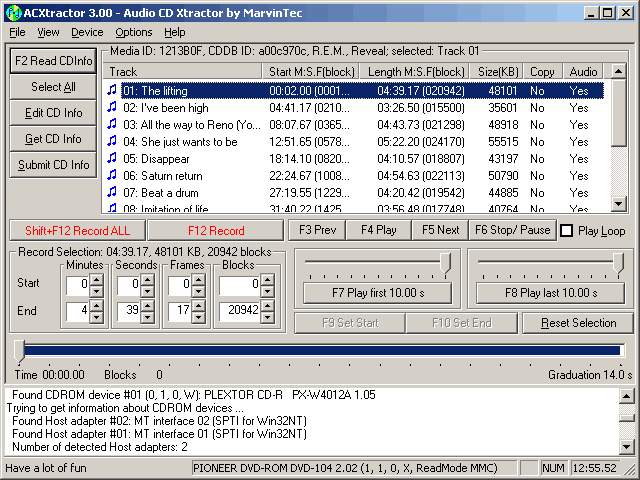 ACXtractor 3.20 software screenshot