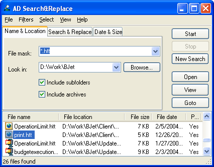 AD Search&Replace 1.9.3 software screenshot