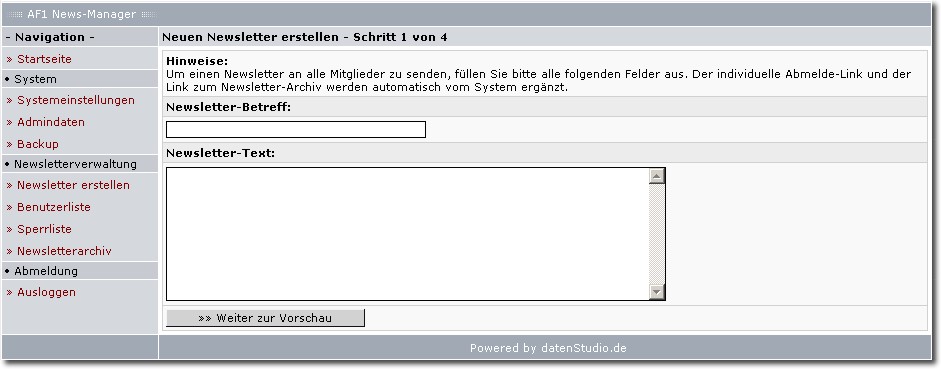 AF1 News-Manager 1.1 software screenshot