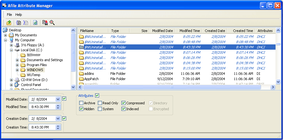 AFile Attribute Manager 4.0.0.4 software screenshot