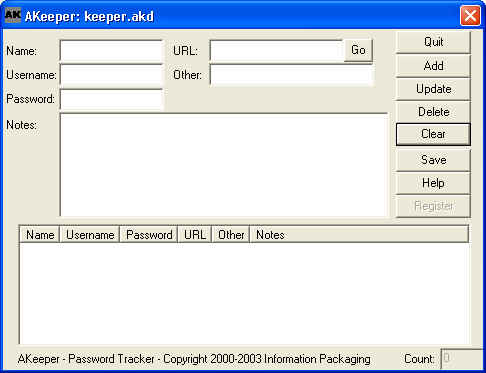 AKeeper 1.01 software screenshot