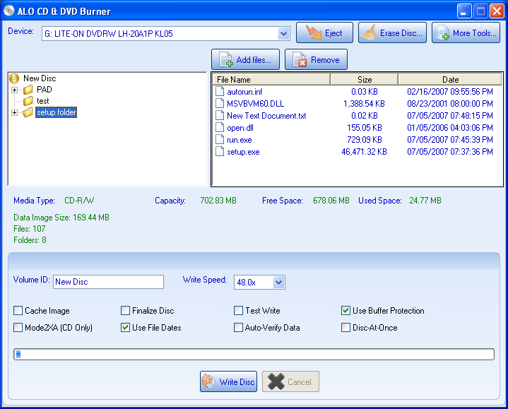 ALO CD & DVD BURNER 4.6.82 software screenshot