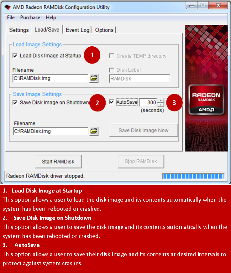 AMD Radeon RAMDisk 4.1.2 RC 1 software screenshot