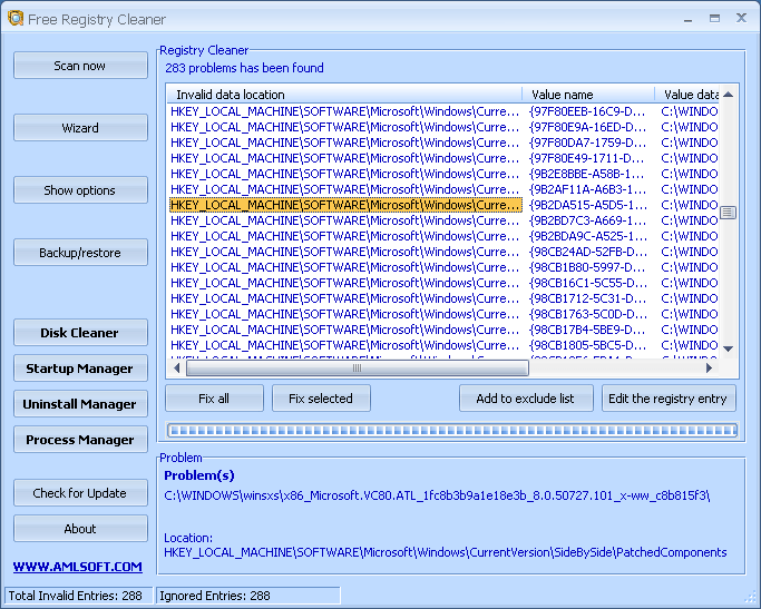 AML Registry Cleaner 4.25.14 software screenshot