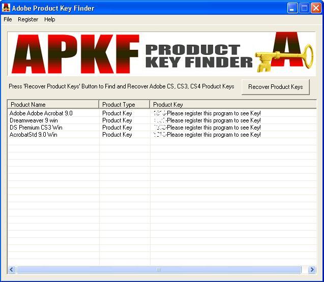 APKF Product Key Finder 2.4.3.0 software screenshot