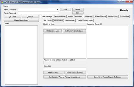 APVA Office365 GUI Manager 1.0.4.3 software screenshot