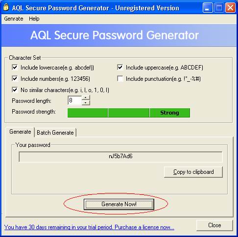 AQL Secure Password Generator 2.00 software screenshot