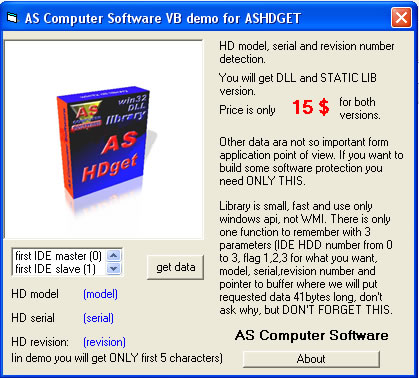 AS HDGET WIN32 DLL 2.1 software screenshot