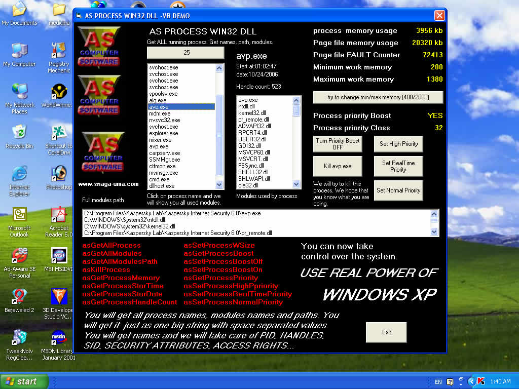 AS PROCESS WIN32 DLL 2.0 software screenshot