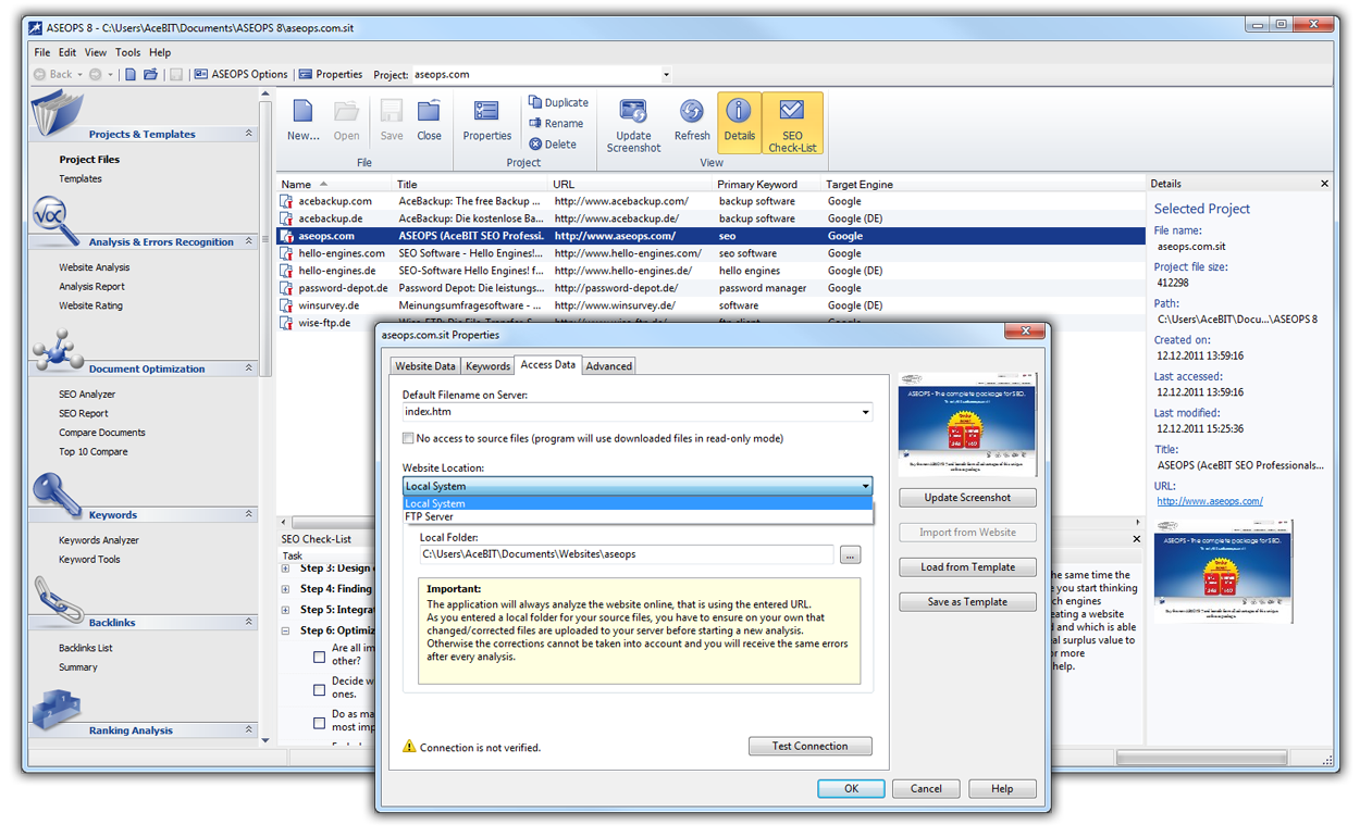 ASEOPS (formely Hello Engines PRO) 8.0.3 software screenshot