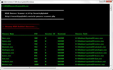 ASLR Process Scanner 1.5 software screenshot