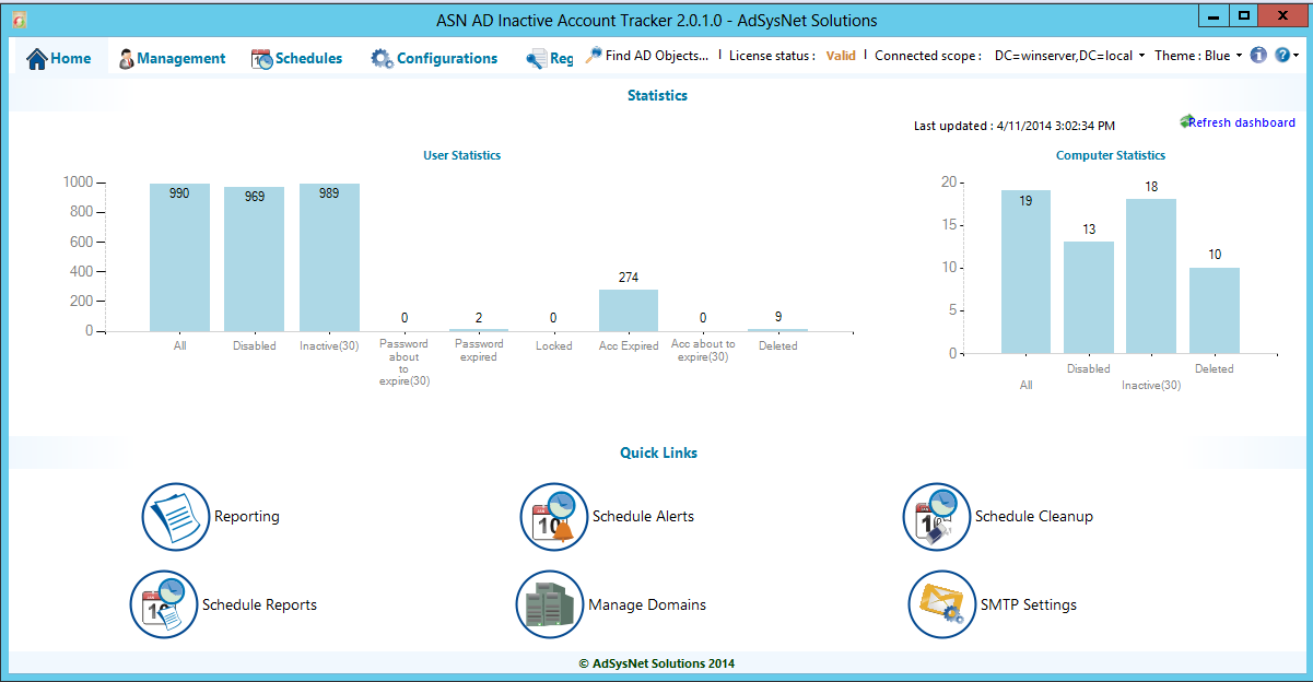 ASN AD Inactive Account Tracker 2.2.0.0 software screenshot