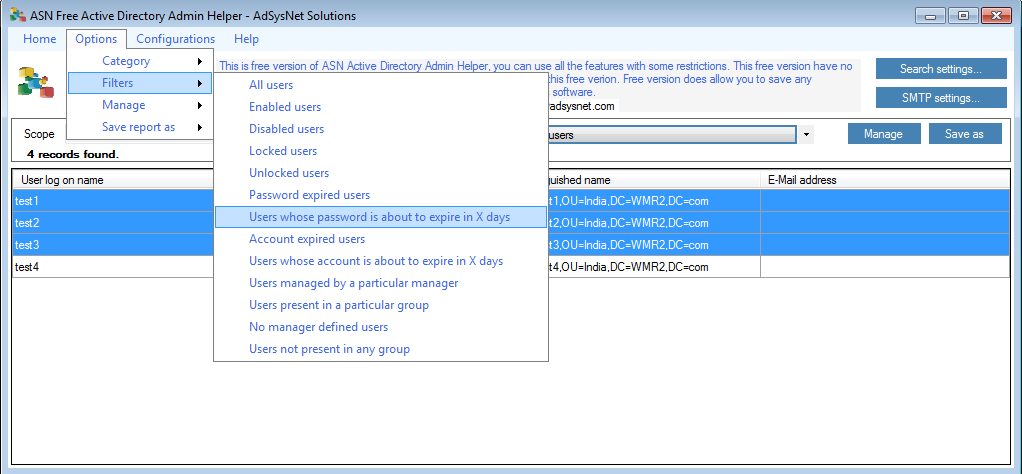ASN Free Active Directory Admin Helper 1.0.0.0 software screenshot