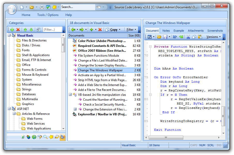 ASP Code Library 2.1.0.212 software screenshot