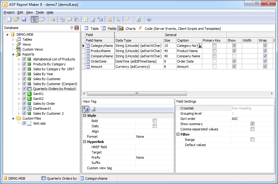 ASP Report Maker 8.0.2 software screenshot