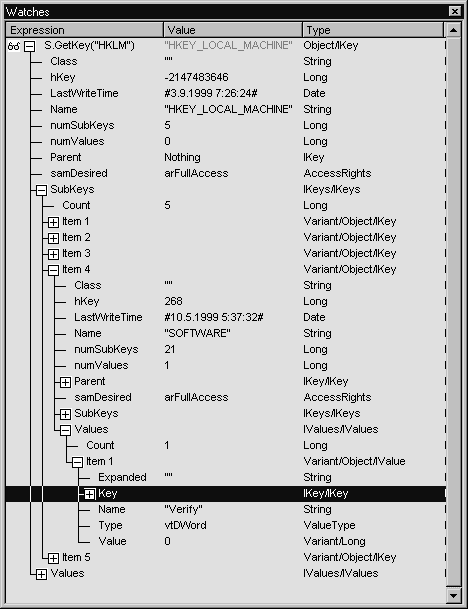 ASP windows registry editor 1.0 software screenshot