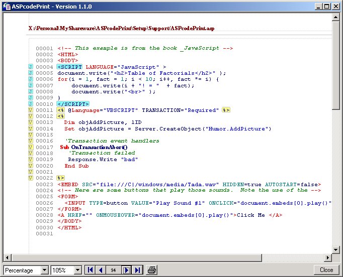 ASPcodePrint 1.5.20 software screenshot