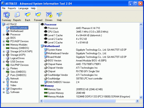 ASTRA32 - Advanced System Information Tool 3.02 software screenshot