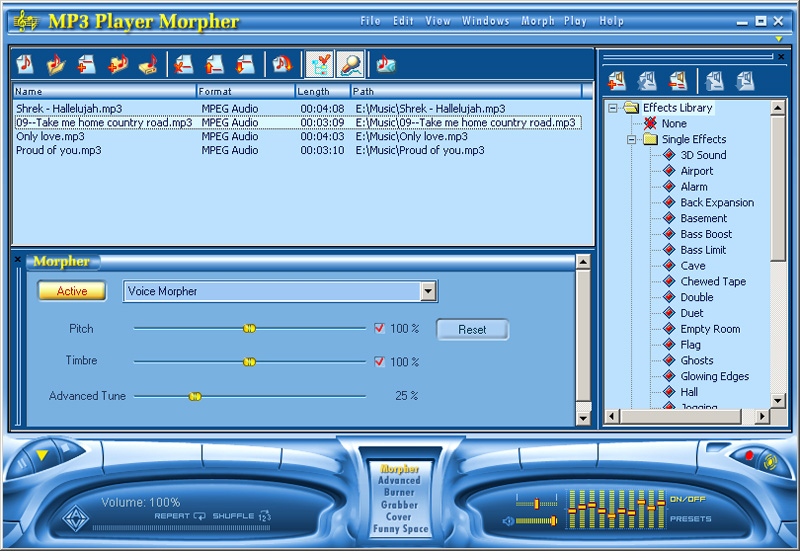 AV MP3 Player Morpher 4.0.96 software screenshot
