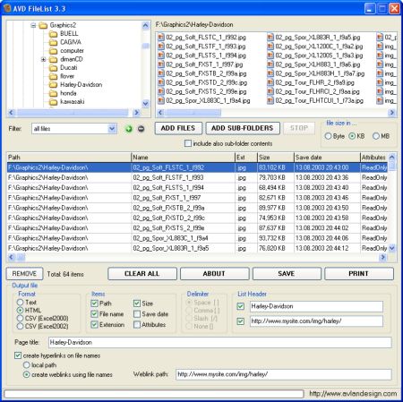 AVD FileList 3.3.01 software screenshot