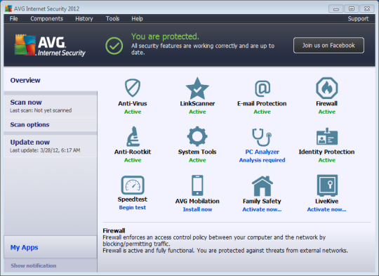 AVG Internet Security 12.0 Build 2178a5019 software screenshot