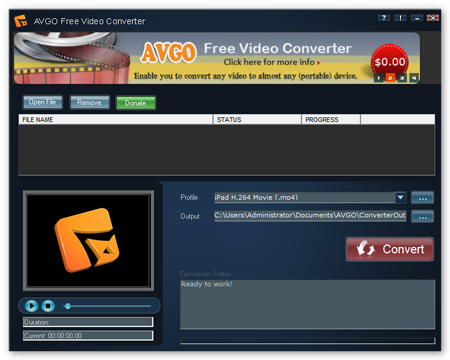 AVGO Free Video Converter 1.02 software screenshot