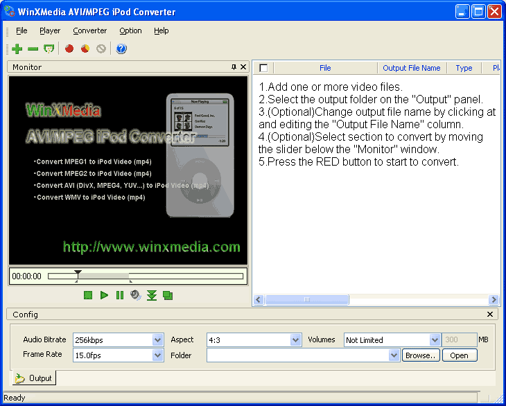 AVI/MPEG iPod Converter 2.1 software screenshot