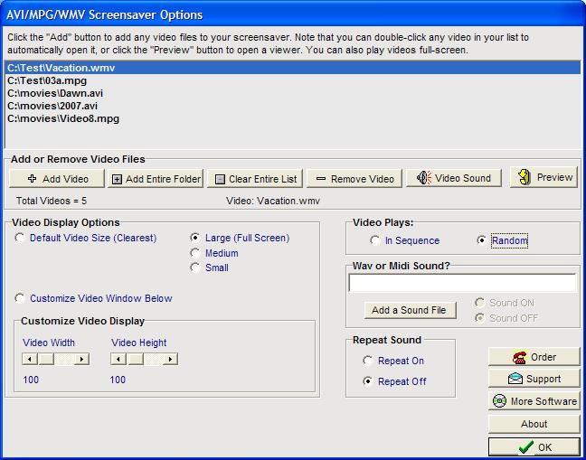 AVI/MPG/WMV Screensaver 3.24 software screenshot