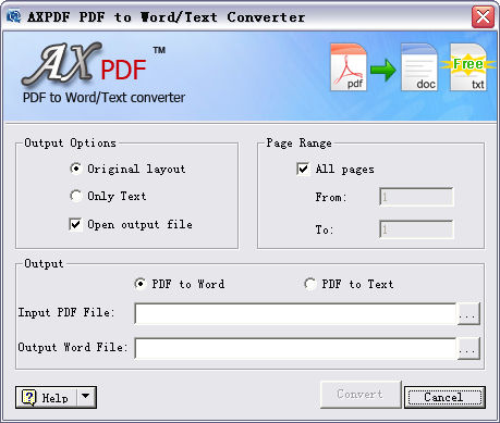 AXPDF PDF to Word Converter 2.245 software screenshot