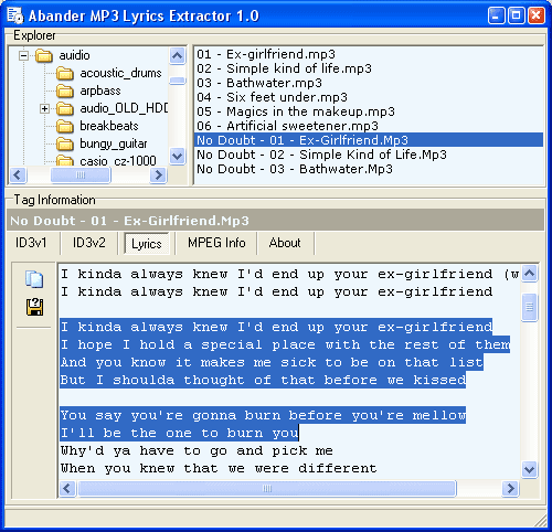 Abander MP3 Lyrics Extractor 1.1 software screenshot