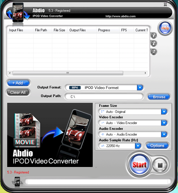 Abdio IPOD Video Converter 6.86 software screenshot