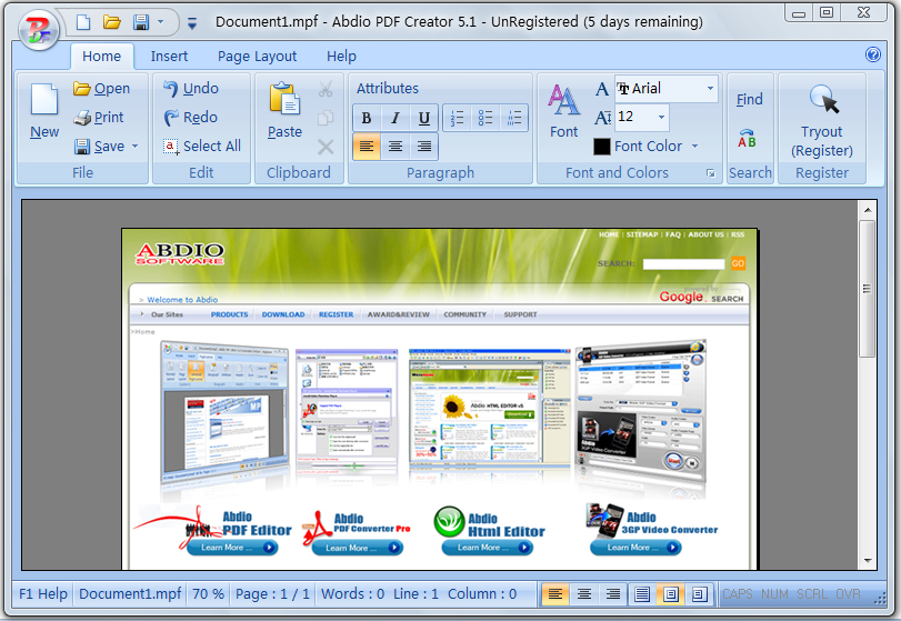 Abdio PDF Creator 6.86 software screenshot