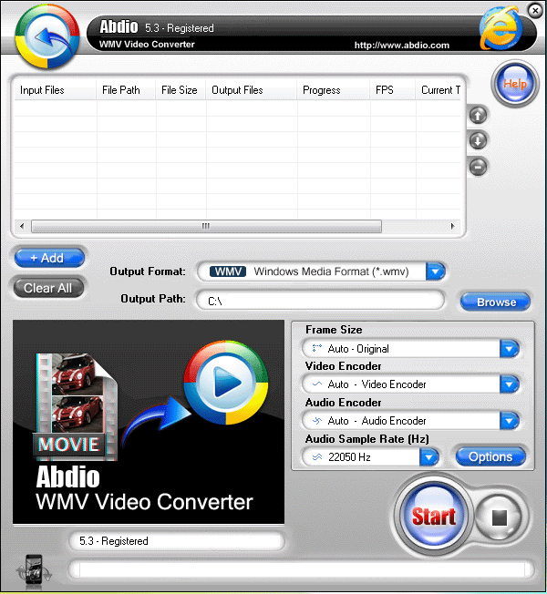 Abdio WMV Video Converter 6.66.10628 software screenshot