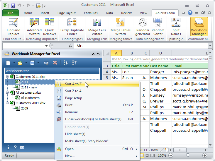 Ablebits.com Workbook Manager for Excel 1.0.4 software screenshot