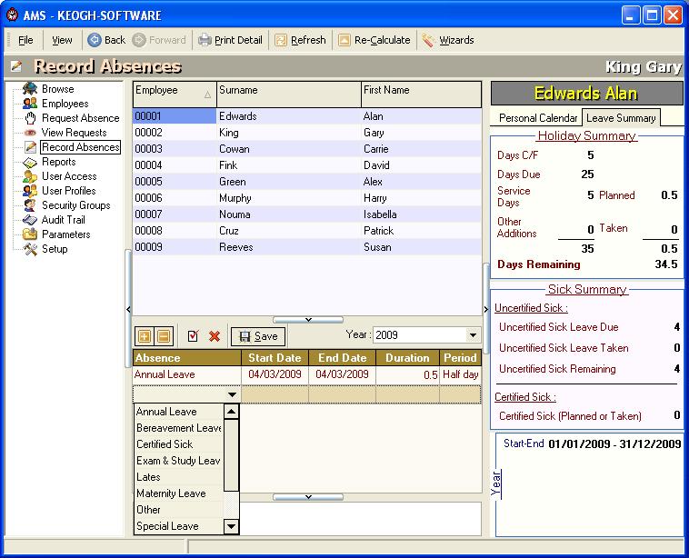 Absence Management System 5.4.0.720 software screenshot