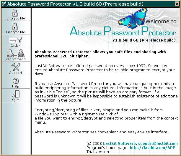 Absolute Password Protector 1.0.547 software screenshot