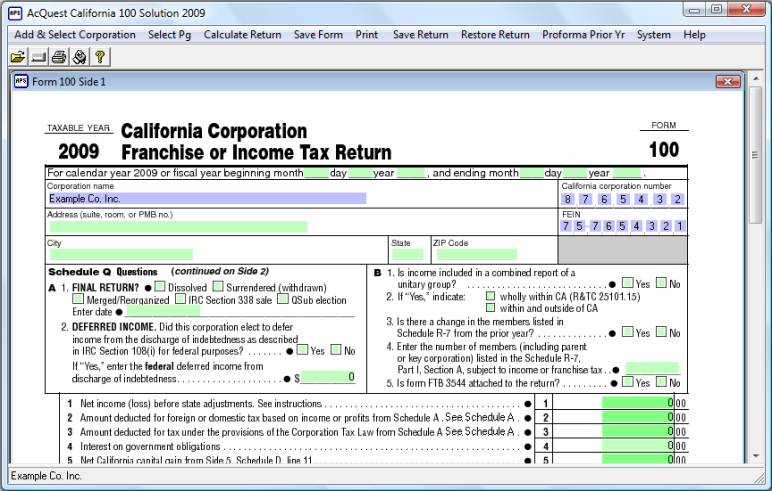 AcQuest California 100 Solution 2009 1.00 software screenshot