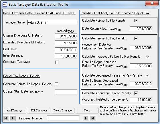 AcQuest Tax Penalty & Interest Evaluator 2.21 software screenshot