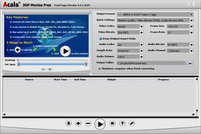 Acala 3GP Movies Free 4.2.1 software screenshot