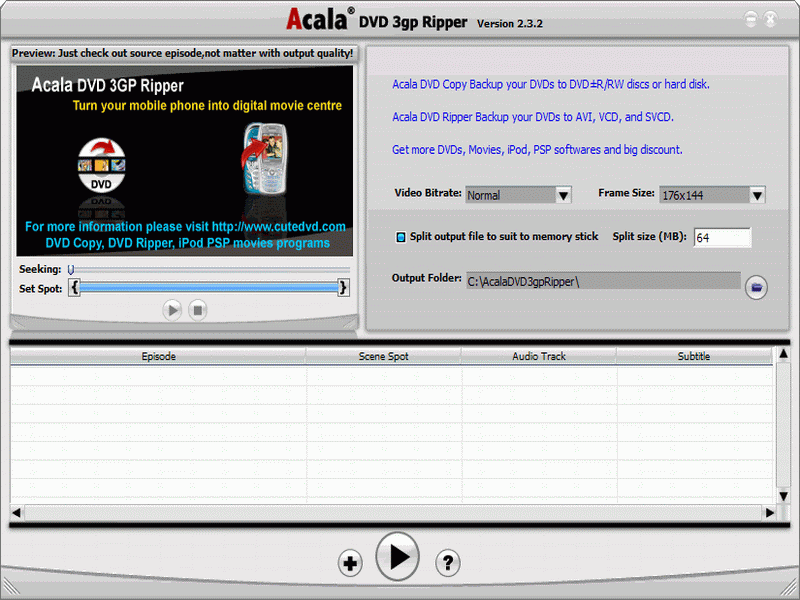 Acala DVD 3gp Ripper 4.0.5 software screenshot