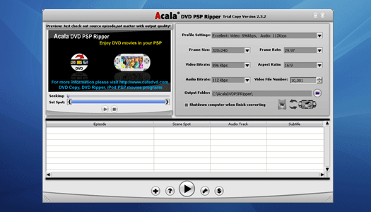 Acala DVD PSP Ripper 4.1.2 software screenshot