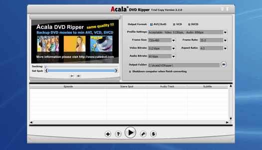 Acala DVD Ripper 4.1.1 software screenshot