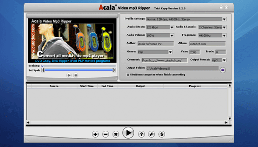Acala Video MP3 Ripper 4.2.8 software screenshot
