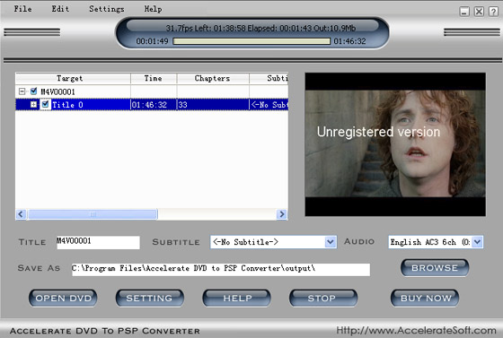 Accelerate DVD to PSP Converter 3.7 software screenshot