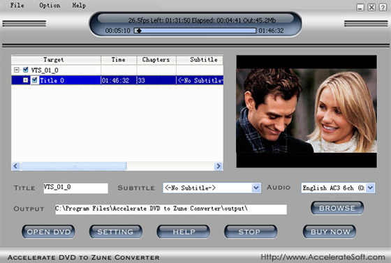 Accelerate DVD to zune Converter 3.7 software screenshot