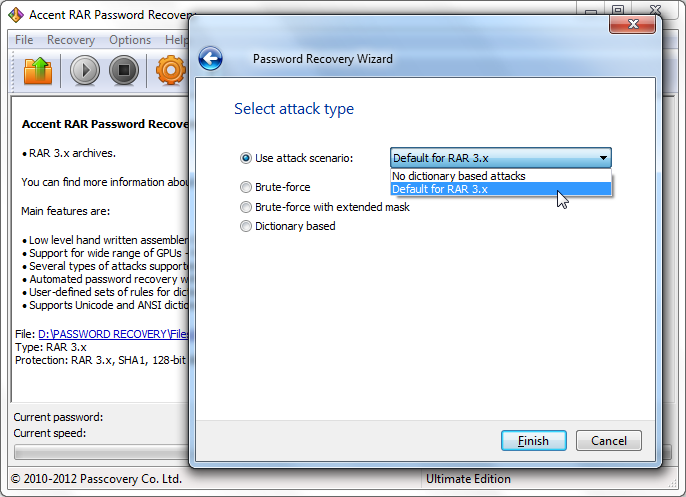Accent RAR Password Recovery 3.51.3454 software screenshot