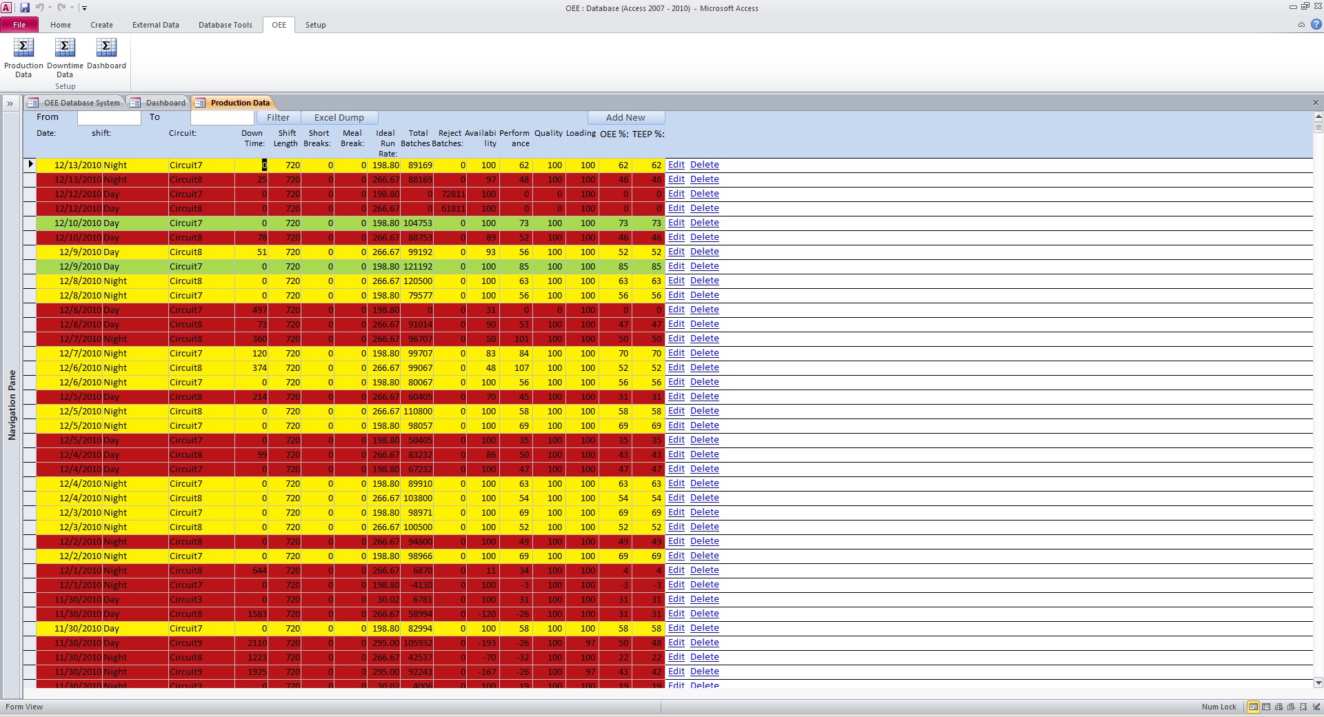 Access OEE Database  software screenshot