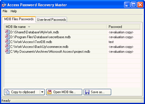 Access Password Recovery Master 1.0 software screenshot
